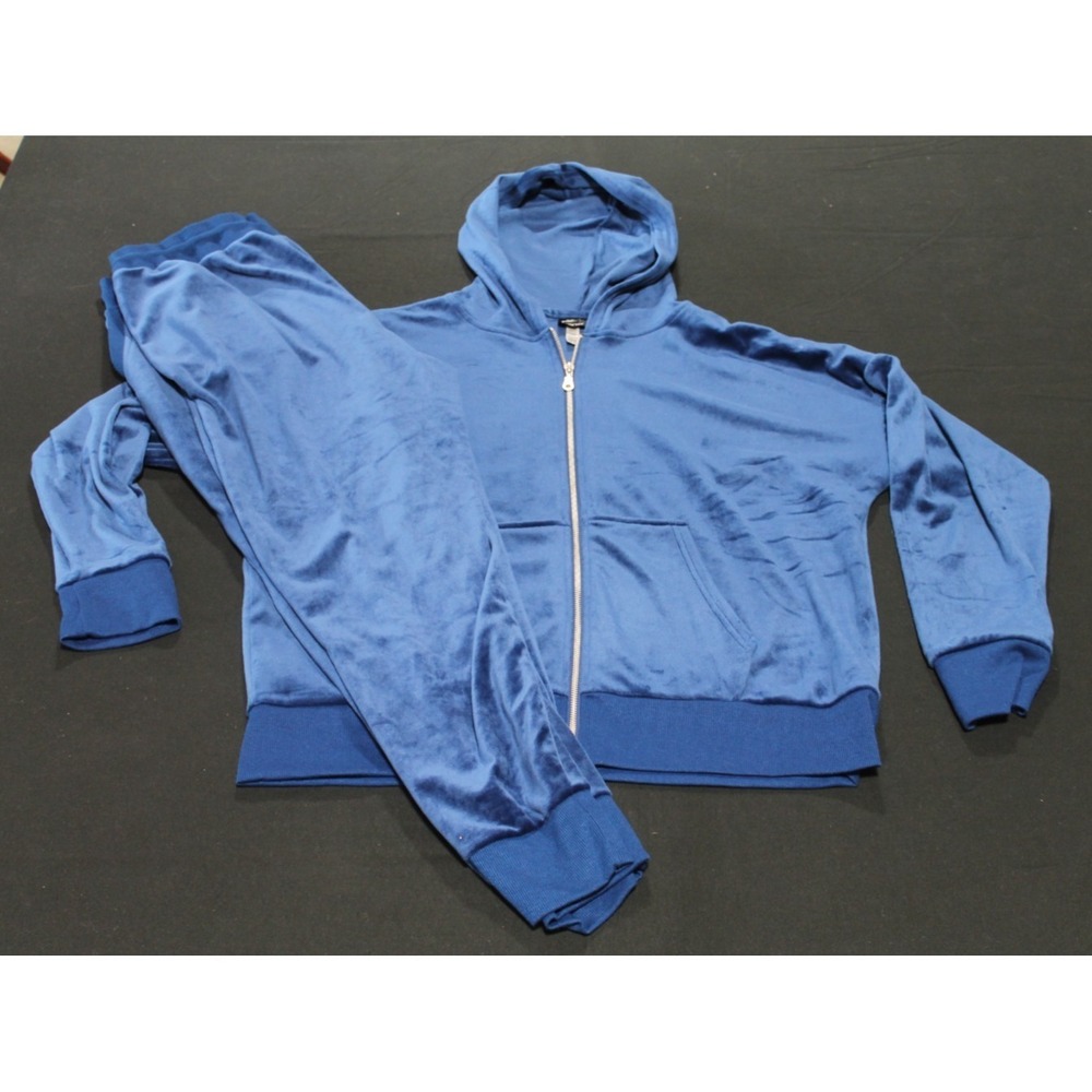 Felina Velour Lounge Set Womens XXL Blue Zip Hoodie Jogger Pants 2 Piece - Picture 1 of 14